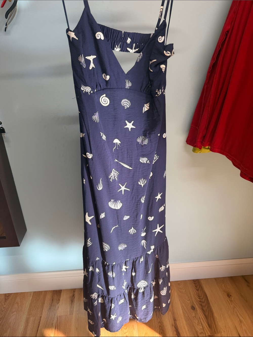 a new day Navy and White Shell-Print Maxi Dress with Spaghetti Straps